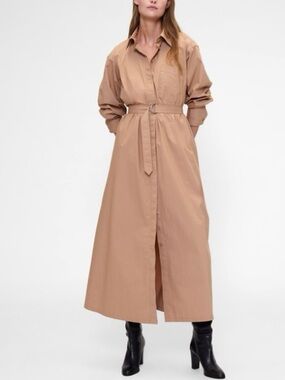 GapStudio Poplin Belted Maxi Tan Shirtdress